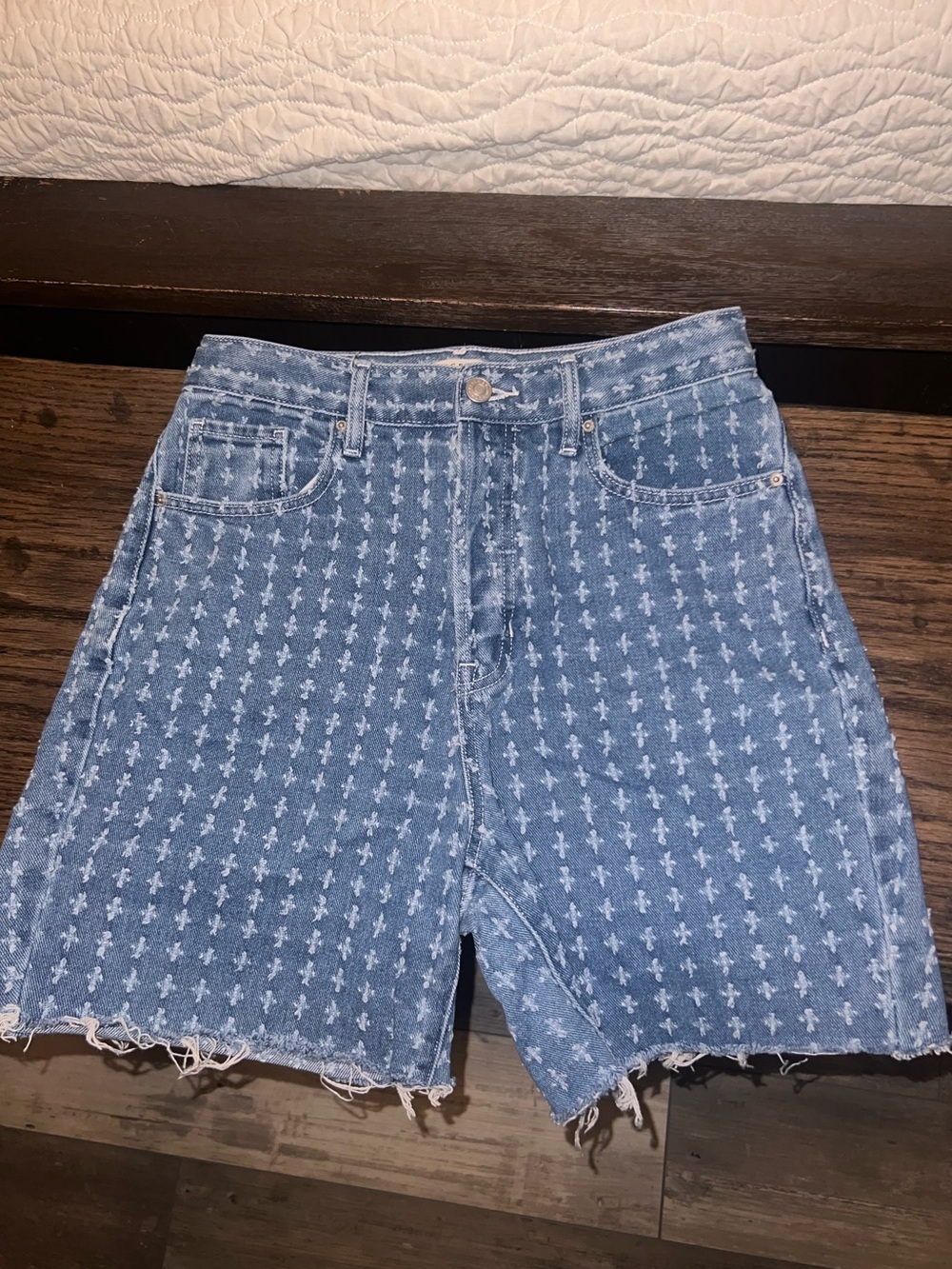 Pacsun Patterned Light Blue Denim Cutoff Shorts